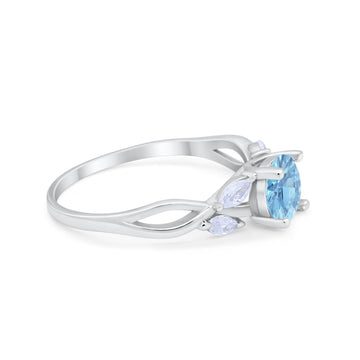 Art Deco Wedding Ring Marquise Simulated Aquamarine CZ 925 Sterling Silver